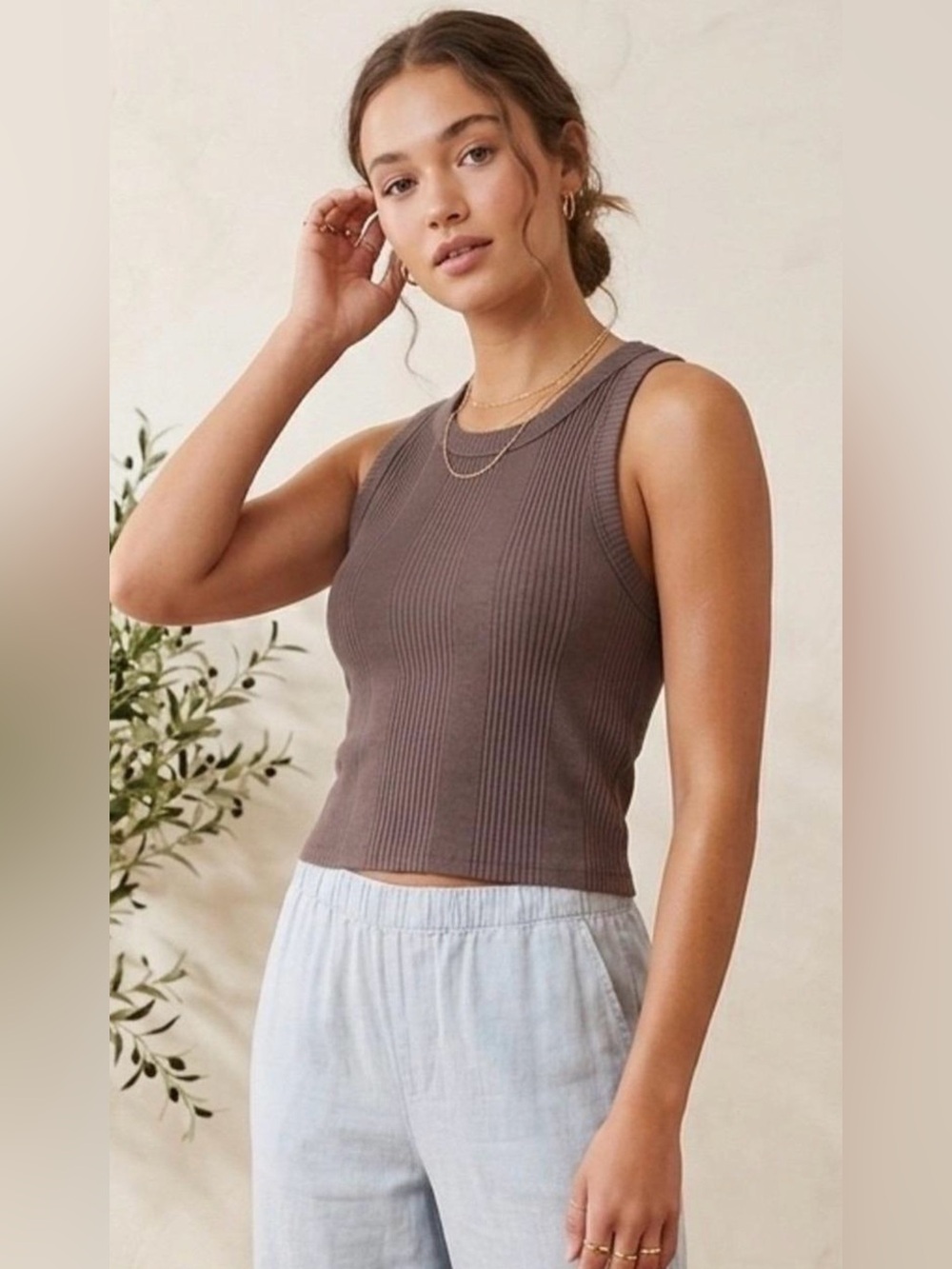 Aerie Ribbed Tank Top Chocolate Brown, size M, like new!